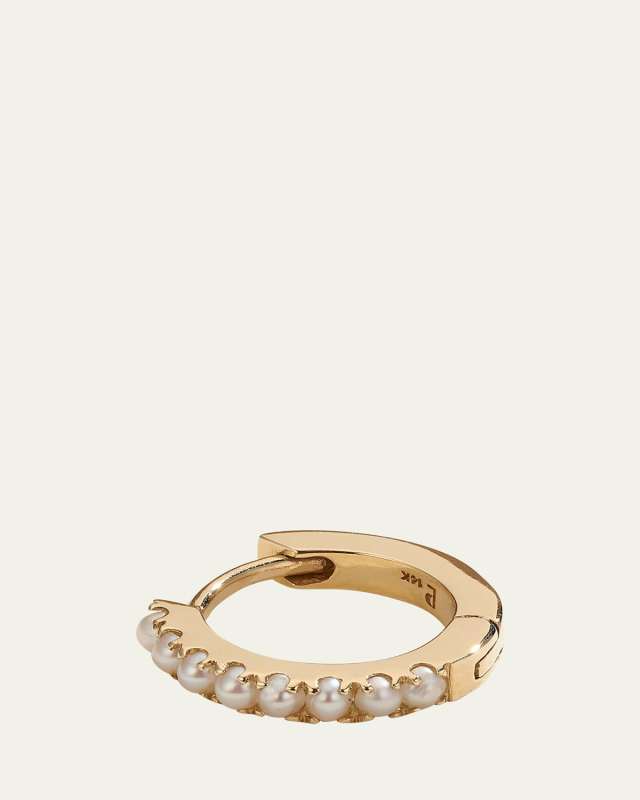 14k Yellow Gold Pearl 8mm Huggie Hoop Earring, Single